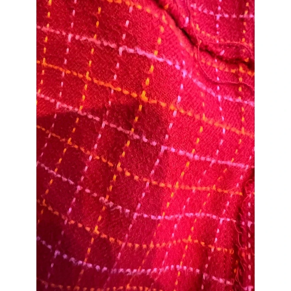 Free People Red Plaid Blazer Jacket‎ Leather Buckle Waist Women's Size 12